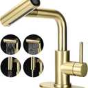 Bathroom Sink Faucet with 4 Mode Pull Down Sprayer, Brushed Gold Single Handle Pull Out Faucet with Pop-Up Drain, 1 or 3 Hole Laundry Bar Basin Faucet with Deck Plate