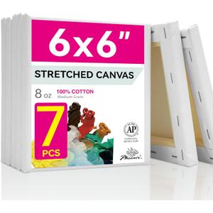 PHOENIX Small Stretched Canvas for Painting 6x6 Inch/7 Value Pack, 8 Oz Triple Primed 5/8 Inch Profile 100% Cotton White Blank Canvas, Square Framed Canvas for Oil Acrylic & Pouring Art