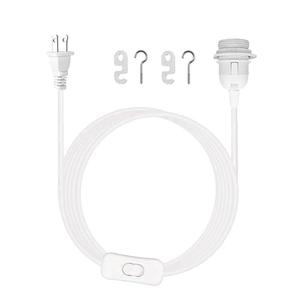 Plug in Hanging Light Cord Kit - 16Ft Pendant Light Plug in Lamp Kit, E26/E27 Bulb Socket Lantern Extension Cord with On/Off Switch, Socket Rings, White