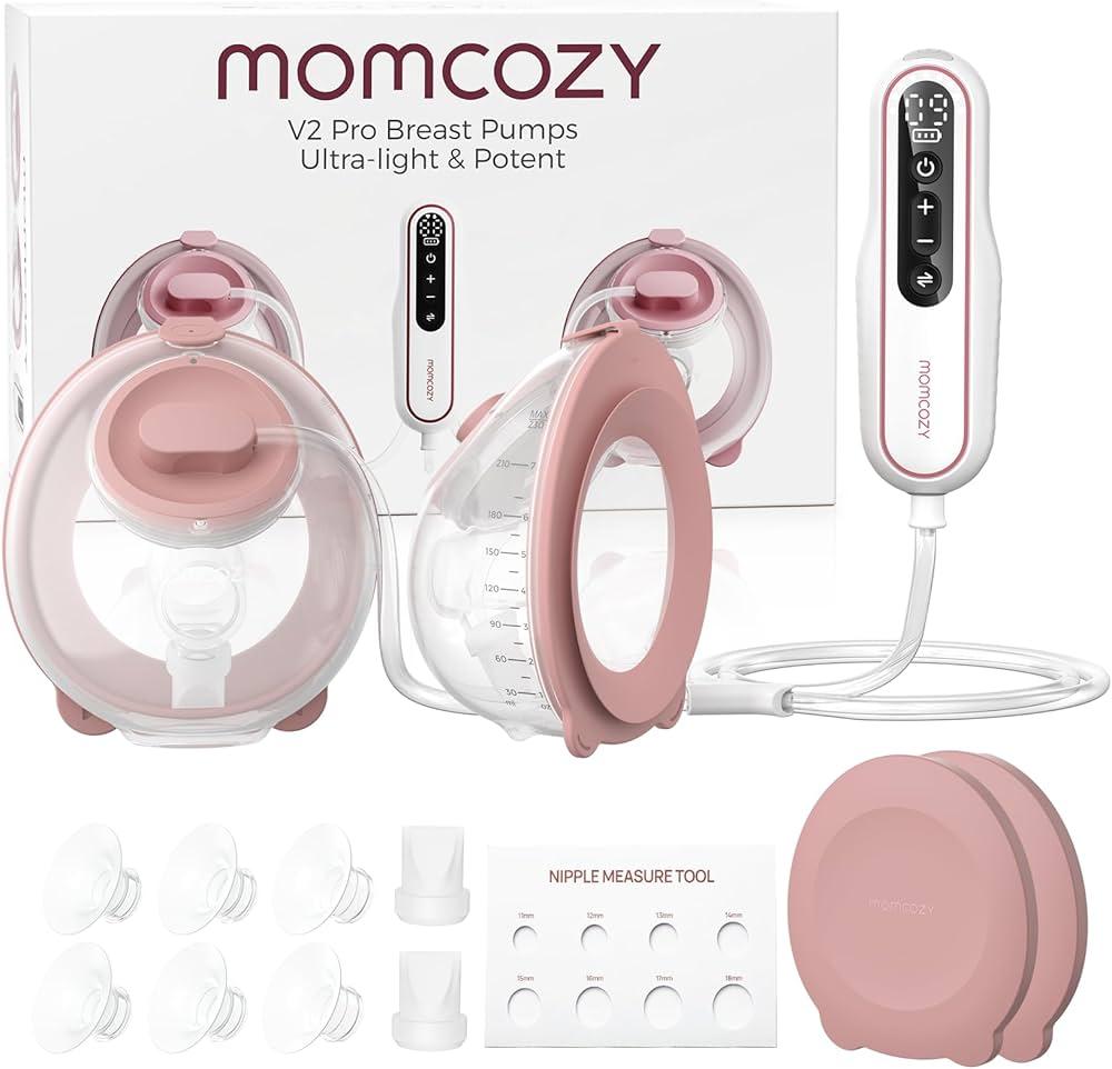 Momcozy Breast Pump V2 Pro Ultra-Lightweight, Hands-Free & Portable Wearable Pump with Upgraded Integrated DoubleFit Flange, Quiet & Leak-Proof Electric Pump, 3 Modes|9 Levels, 17/19/21/24mm