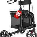 WALK MATE 3 Wheel Rollator Walker with Seat for Slim Seniors, Padded Backrest Lightweight Foldable Travel Walker Ideal for Elderly, 8 Inch Tri-Wheel Modern Mobility Walking Aid Aluminum, Black