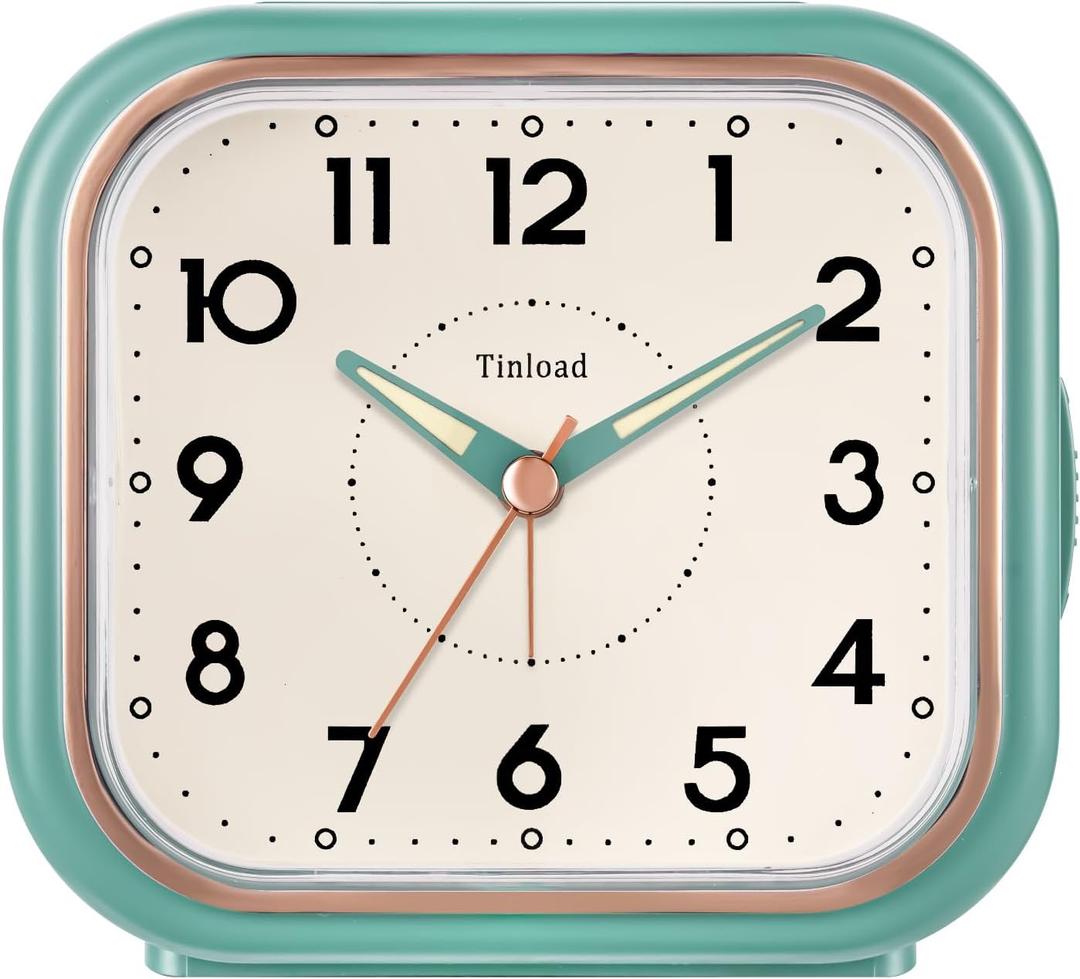 Tinload 4.3" Vintage Retro Analog Alarm Clock, Super Silent Non Ticking Clock with Manual Light, Snooze, Battery Operated, Simply Design, for Living Room, Bedroom, Bedside, Desk(Green)