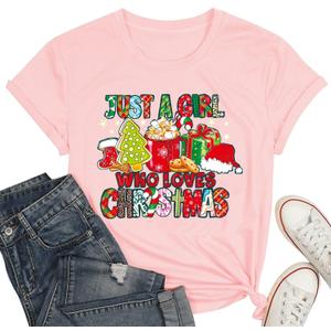 Christmas Shirts for Women Nurse Christmas T-Shirt Xmas Nursing Tee Nurse Vacation Tops (Pink, S)