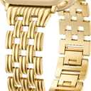 Minyee Compatible with Apple Watch Band Women 42/41/40/38/44/45/46/49mm, Dressy Starlight Gold Shiny Basketweave Designer Stainless Steel Metal Strap for iWatch Series 11 10 9 8 7 6 5 3 2 1 SE Ultra