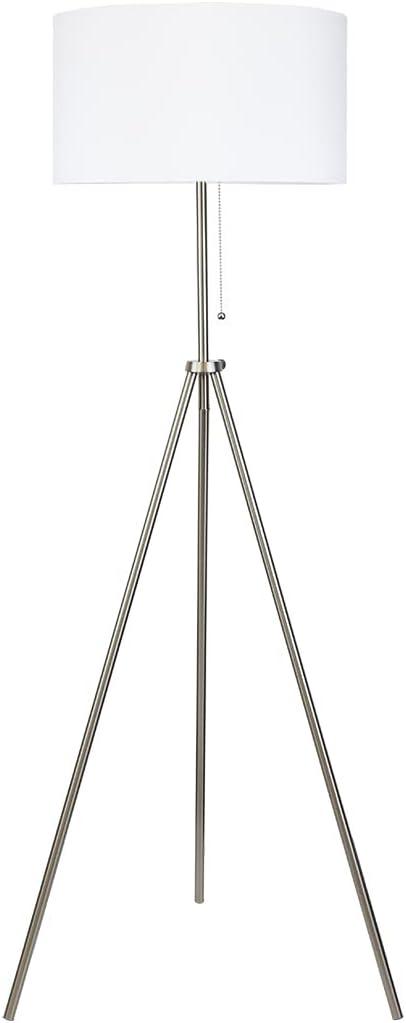 OBright Tripod Floor Lamp, Adjustable in Height, 100% Metal Body with Linen Drum Shade, E26 Socket, Bedside Lamp, Standing Light for Living Room, Bedroom, Office, Brushed Nickel