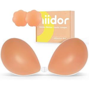 Niidor Adhesive Bra Strapless Ultra Sticky Invisible Push up Silicone Bra Multiple Colors Sizes Reusable for Backless Dress