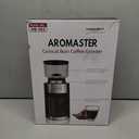 Aromaster Burr Coffee Grinder with 25 Grind Setting, Adjustable 2-12 Cups Timer, Professional Conical Coffee Bean Grinders for Home Use, 3-Ears Portafilter Holder, Anti-static, Cleaning Brush, Black