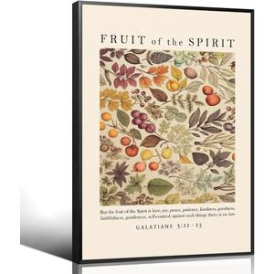 Fruit of The Spirit Canvas Wall Art, Christian Bible Verse Poster, Framed Galatians 5:22-23 Love Joy Peace Patience Scripture Print, Religious Biblical Spiritual Artwork for Prayer 16x24in