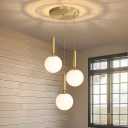 Modern White Glass Chandelier Cluster Pendants Lights for Kitchen Island Mid Century Globe Hanging Lighting Fixture Living Room Dining Room Bedroom Staircase E26 Bulbs Antique Gold