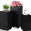 Zonon 3 Pcs Square Pedestal Stands for Party, Metal Display Stands Pillars for Wedding Bridal Ceremony Baby Shower Birthday Party Decorations, 29.5*13.4''(L), 23.6*11.8''(M), 19.7*10.2''(S)(Black)
