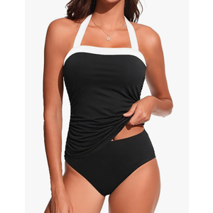 Womens Two Piece Tankini Swimsuit Tummy Control Bathing Suits Slim Halter Swimwear with High Waisted Bottom S