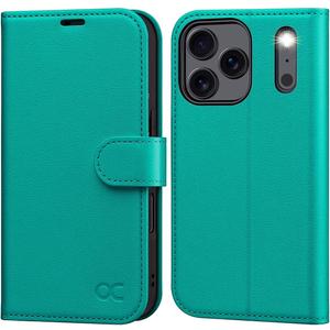 OCASE Compatible with iPhone 17 Pro Max Wallet Case, PU Leather Flip Folio Case with Card Holders RFID Blocking Kickstand [Shockproof TPU Inner Shell] Phone Cover 6.9 Inch 2025, Blue Green
