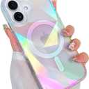 Cute Case for iPhone 16 Plus Case for Women Girls [ Compatible with Magsafe ] Clear Glitter Girly Aesthetic Rainbow Sparkly Bling Magnetic Phone Cover, Iridescent Geometry