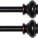 Turquoize Black Curtain Rods 2 Pack for Windows 28 to 48 Inch 3/4 Inch Adjustable Single Rod Set With Decorative Finial, Antique Bronze Finishing