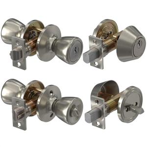 Mobile Home Door Knobs with Deadbolt  Exterior Front Door Lock Set of 2 for Thin 1.4"1.8" Doors  Rust-Proof 304 Stainless Steel, Keyed Entry Knob, Reversible Handing, Adjustable Backset, DIY Kit (Silver)