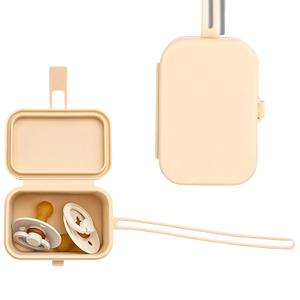 Baby's Aid Silicone Pacifier Case, No Open Slot with Patented Closure, Dishwasher Safe, Attaches to Diaper Bag or Stroller, Holds 2 Pacifiers, (Buttercream)