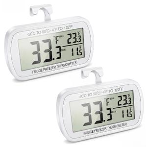 Waterproof Refrigerator Fridge Thermometer, Digital Freezer Room Thermometer, Max/Min Record Function, Large LCD Screen and Magnetic Back for Kitchen, Home, Restaurants (2 Pack)