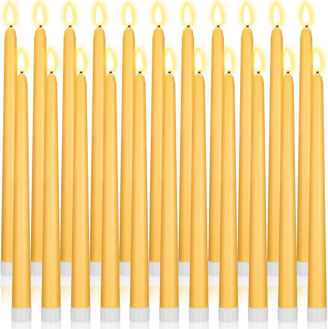 Macarrie 24 Packs Flameless Taper Candles Battery Operated Fake 11 Inch Long Candlelight LED Flameless Candlesticks Flickering Tapered for Spring Summer Wedding(Yellow)