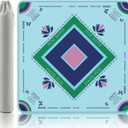 Turquoise Mahjong Mat with Lotus & Butterfly Artwork - 32.4x32.4 Inch Hand-Painted Style Rubber Mat, Zen Decor Waterproof Surface, Anti-Slip Foldable Design for Asian-Themed Game Nights, 32.4 inches x 32.4 inches x 0.11 inches