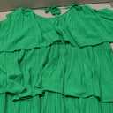 DEEP SELF Women's Summer One Shoulder Ruffle Mini Dress Casual Tiered Chiffon Pleated Flowy Short Dresses (Light Green, Medium)