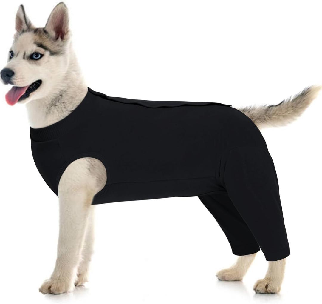 Kuoser Dog Surgery Suit Female Spay Male Neuter, Dog Leg Sleeve to Stop Licking Soft Dog Onesie for Abdominal Wound, Dog Recovery Suit Rear Leg Sleeves Pet Elbow Brace Protector Dog Pants, Black XL