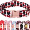 Valentines Dog Collar, Red Black Heart Valentine Pet Collar with Metal Buckle, Durable Adjustable Holiday Dog Collars for Small Medium Large Dogs XS