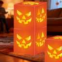 20 PCS Halloween Pumpkin Boxes with Lights - Orange Light Boxes Pumpkin Grimace Patterns for Indoor Outdoor Halloween Decorations