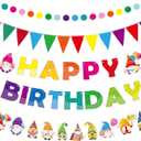 Sinload 5 Pcs Gnome Happy Birthday Party Bunting Banner Colorful Gnome Birthday Decorations Pennant Banners Rainbow Party Backdrop Supplies