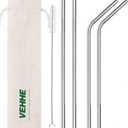 VEHHE Metal Straws Stainless Steel Straws Drinking Straws Reusable - 10.5" Ultra Long 4 + 1 - W/Cleaning Brush for 20/30 Oz for Yeti RTIC SIC Ozark Trail Tumblers (2 Straight|2 Bent|1 Brush)