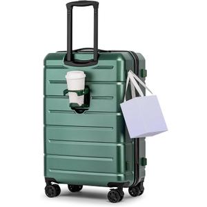 KYME 26 Inch Luggage TSA Approved Hard Shell Suitcases with Spinner Wheels Durable Medium Travel Checked Luggage with Cup Holder for Women Men Green
