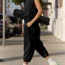 Women's Athletic One Piece Jumpsuit,Sleeveless Open Back Yoga Romper with Pockets,Jogger Tracksuit for Gym,Running (Black, XS)
