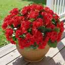 Alupssuc 16Pcs Artificial Geranium Flowers for Outdoors Decoration Silk Floral, UV Resistant Fake Plants, Faux Flower for Porch Garden Table Centerpieces Home Indoor Outside Spring Decor(16, Red)