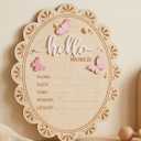 2 x Baby Announcement Sign, Hello World Newborn Sign for Hospital, Shes Here Card, Wooden Newborn Photography Props Double-Sided, Birth Announcement Sign, Gifts baby Shower, Nursery Room Decoration (QR2)