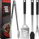 Griddle Accessories Kit - Grilling Accessories, Stainless Steel Heavy Duty Grill Tools Set with Spatula, Fork, Tongs, Brush and Gift-Box for Outdoor Barbecue, Home Grill (4PCS)