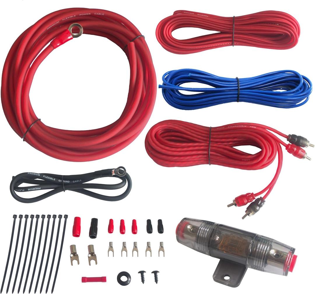RonDexy True 8 Gauge Car Audio Cable Amp Wiring Kit- 2 Channel CCA Power Cable Amplifier Install Wiring Kit 17ft Power Wire RD04AK8