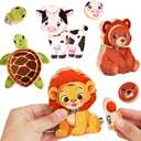 HUZU Animal Snap Wooden Building Blocks  Fun & Educational Puzzle Toy for Kids Aged 3-8, Features Cow, Bear, Lion and Turtle, Matching Game with Interchangeable Animal Faces & Emotions