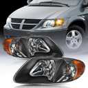 Nilight Headlight Assembly for 2001 2002 2003 2004 2005 2006 2007 Chrysler Town & Country 2001-2003 Voyager 2001-2007 Dodge Grand Caravan Replacement Black Housing Amber Reflector