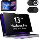 Privacy Screen for MacBook Pro 13 In (2016-2022, M1, M2) & MacBook Air 13 Inch (2018-2021, M1), MagicSuction Removable Anti Spy Black Protector, Glare Blue Light Filter for Mac Laptop Computer
