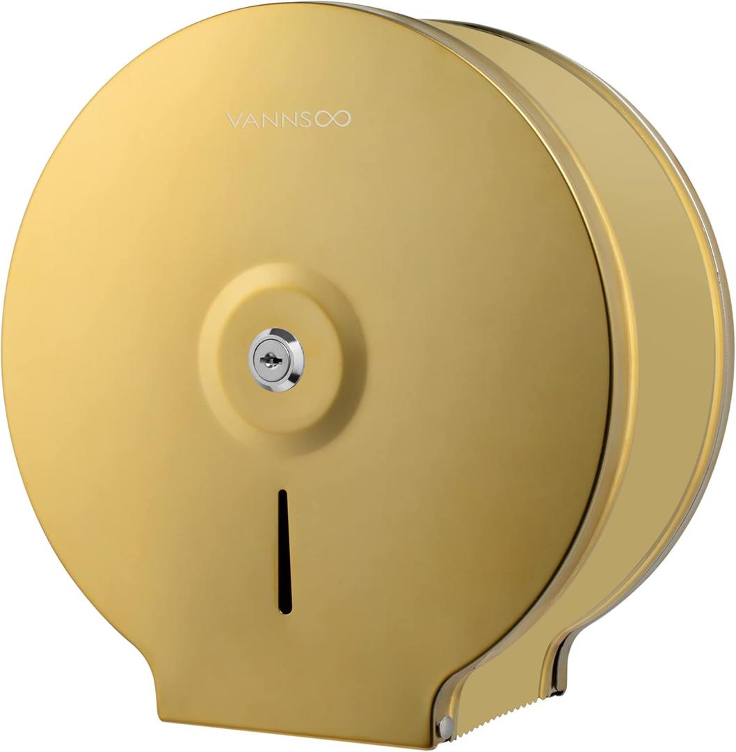 Commercial Jumbo Toilet Paper Dispenser, Wall Mount Stainless Steel 9 Inch Roll Toilet Paper Holder Bath Tissue Dispenser with Lock Key (Gold)
