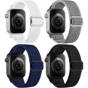 4 Pack Stretchy Nylon Band Compatible with Apple Watch Bands for Men Women 44mm 40mm 41mm 42mm 45mm 46mm 49mm 38mm, Braided Solo Loop Elastic Strap for iWatch Ultra 3 2 Series 11 10 9 8 7 6 5 4 SE 3 (Black/Gray/White/Midnight Blue)