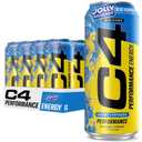 Cellucor C4 Performance Energy Drink | JOLLY RANCHER Blue Raspberry | Zero Sugar Carbonated Preworkout Energy | 200mg Caffeine with Beta Alanine | 16 Fl Oz (12 Pack)