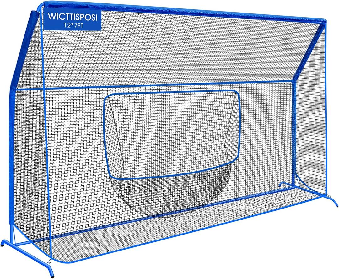 Baseball Softball Net with Blocking System, Batting Cage Practice Net | All-Around Ball Containment, Heavy-Duty Pre-Assembled Metal Frame, 7-Ply Tear Resistant Net, for Backyard Hitting & Pitching