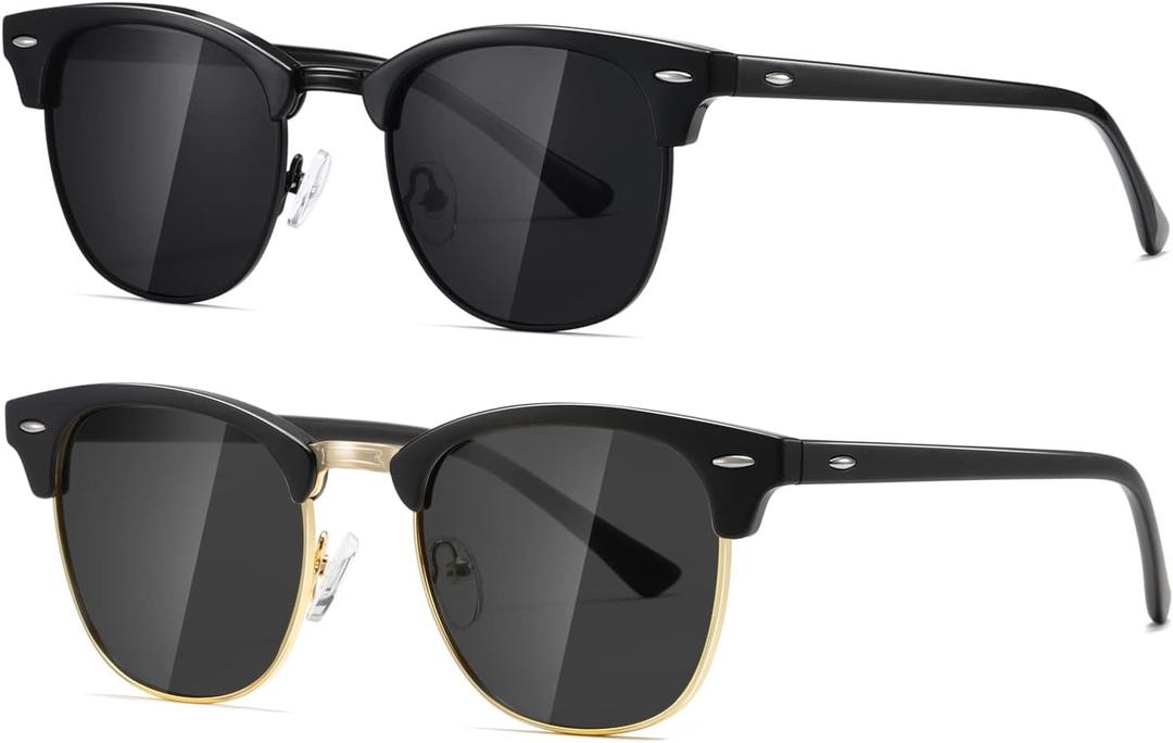 AEVOGUE Polarized Sunglasses For Women And Men Semi Rimless Frame Retro Sun Glasses AE0369 (Glossy Black&matte Black C1)