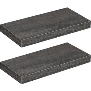 HOOBRO Floating Shelves for Wall, Wall Mounted Shelf Set of 2, 15.7" Hanging Shelf with Invisible Brackets, for Wall Decor Storage in Bathroom Bedroom Kitchen Livingroom Office, Charcoal Gray BC40BJ01