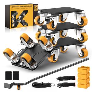 KYX Furniture Dolly, Furniture Movers with 4 Wheels,Carbon Steel Panel Heavy Duty Dolly, Furniture Lifter with 360 Rotatable Silent Rubber Universal Wheels, Max Load 2000LBS (5.4x5.4 in)