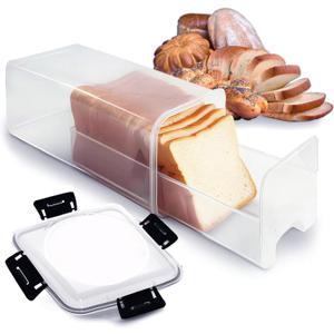 Slide-Out Bread Storage Container with Airtight Lid, Clear Plastic Bread Box with Drawer Tray for Sandwich Loaves, Bagels & Buns, 1355 in BPA-Free Bread Keeper for Counter, Pantry & Freezer