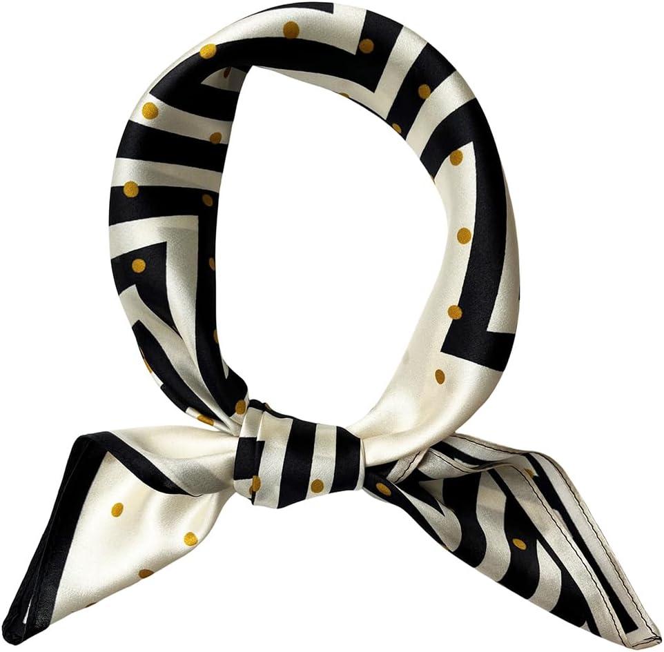 100% Mulberry Silk Scarfs for Women-Lightweight Square Satin Head Scarf-Small Silk Hair Scarf for Sleeping 21"x21" (84 Dots Yellow)