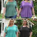 VISLILY Womens-Plus-Size-Summer-Tops Trendy Puff Short Sleeve T Shirts Cute Flowy Pleated Blouses Casual Crewneck Tunics Tee (XXL)