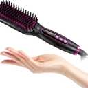 Mini Hair Straightener Brush Travel Size for Women,Dual Voltage Straightening Brush with Ceramic Heated Bristles,Adjustable Temperature&LED Display