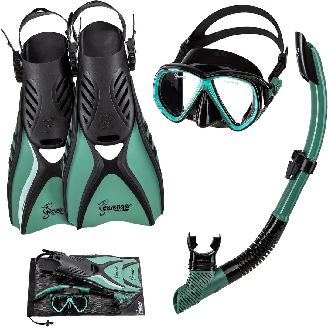 Seavenger Hanalei Anti-Fog 4-Piece Snorkeling Set (Large, Seafoam Green)